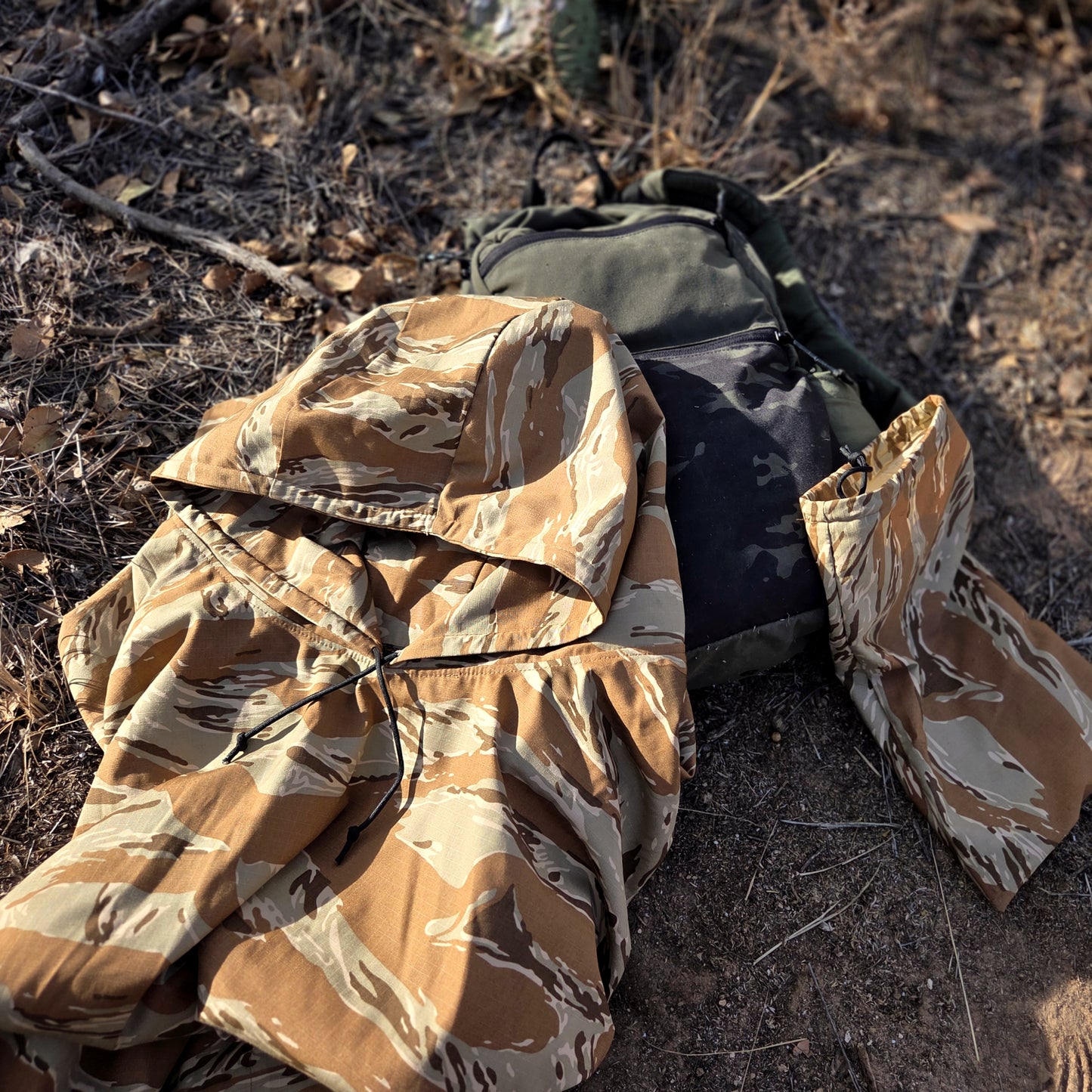 January 16th The GUERRILLA Poncho in Desert Tigerstripe